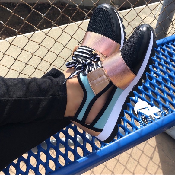 Teal and Champagne Sexy Side Cutout Sneaker Kicks - Picture 7 of 8